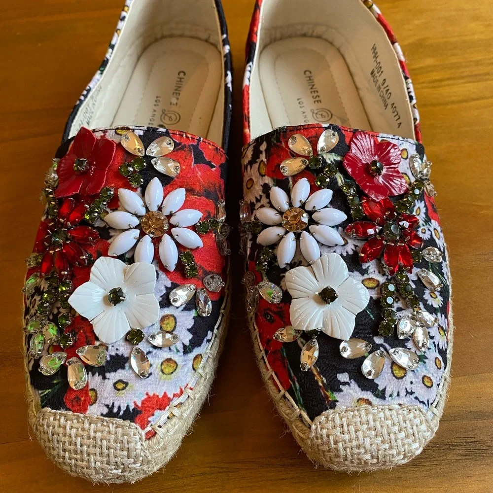 Chinese‎ Laundry Women's Hayden Ballet Flat Red Floral US Size 9 Beaded Eclectic